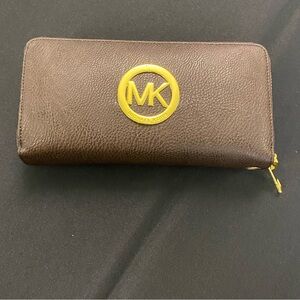 Michael Kors Chocolate Brown Wallet with Gold Emblem